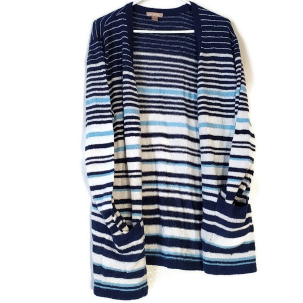 White Stag blue and white striped cardigan